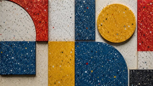 Bauhaus Style Terrazzo Geometric Background, Colorful Primary Color Stone Blocks with Modern Abstract Mosaic Texture