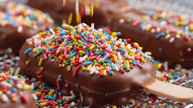 Chocolate Popsicle Cakes with Rainbow Sprinkles