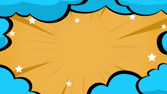 Comic cartoon pop art background with cloud and stars