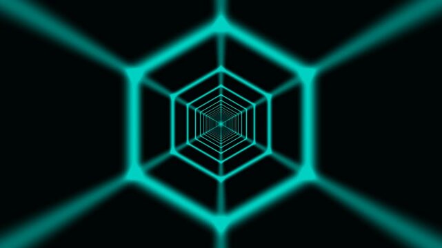 Cyan hexagonal tunnel motion background video with infinite depth