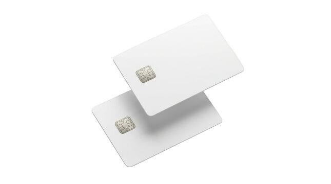 Two blank credit cards with chips isolated on transparent background
