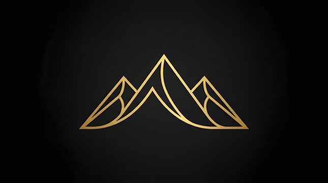 Elegant golden mountain peak logo with minimalist geometric line art isolated on black background