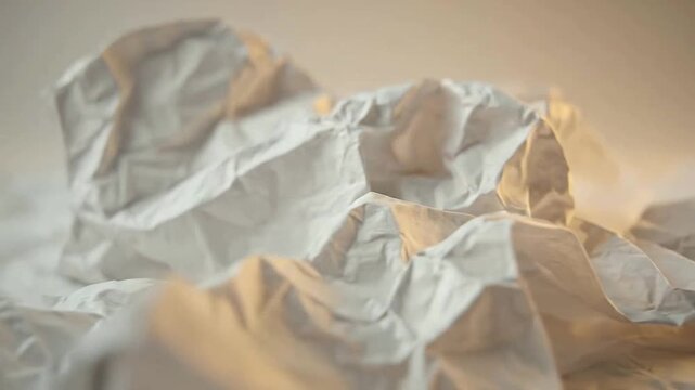 Close-up of crumpled paper with textured surface and shadows