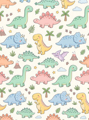Obraz premium Colorful cartoon dinosaur illustrations.