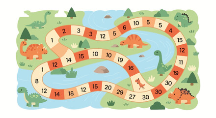 Dinosaur themed board game with numbered path and landscape © Syahrul