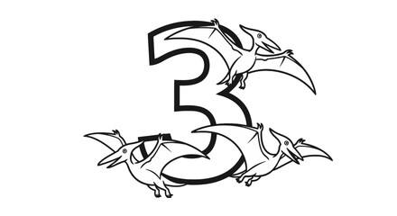 Number three with flying pterodactyl dinosaurs © Syahrul