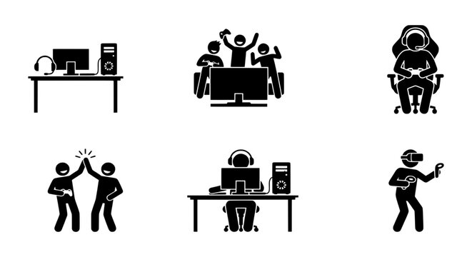 Gaming Icons Set: Computer, VR, Team, Victory, Celebration, Player, Gamer