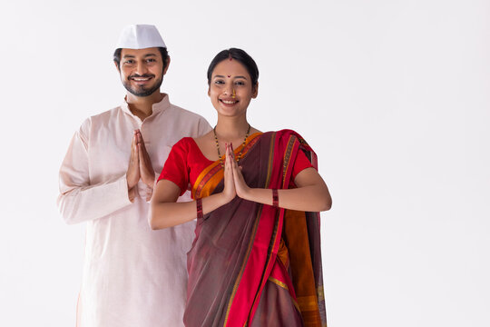 Portrait of Maharashtrian couple greeting