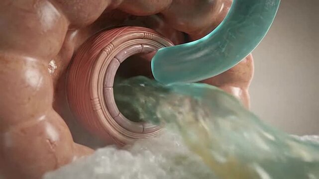 Close-up of medical device flushing bodily passage in a hospital setting