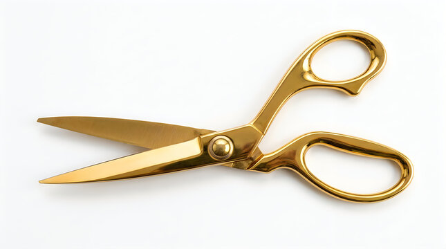 Shiny gold metal scissors open on a flat surface illustration