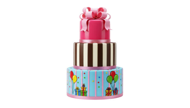 Colorful gift box stack, pastel present packaging with pink bow, festive wrapped boxes isolated on white for celebration