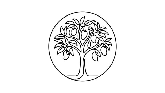 Mango Tree Logo Circle Outline Simple Line Art