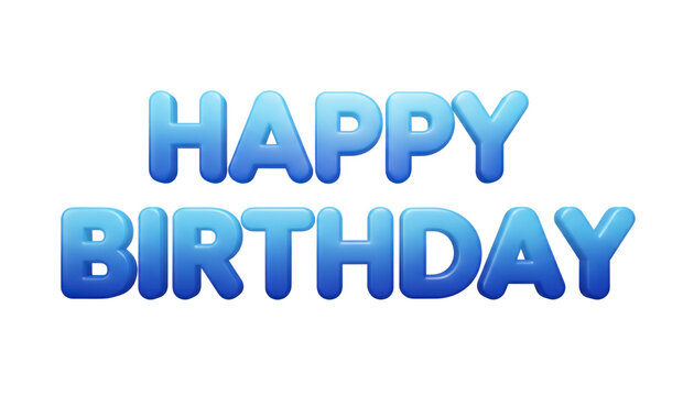 Blue 3D Happy Birthday text, glossy balloon-style lettering, celebratory greeting message for party card and banner design
