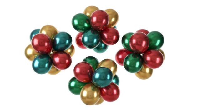Colorful jingle bell clusters on white, shiny metallic holiday decoration, Christmas ornament group for seasonal design