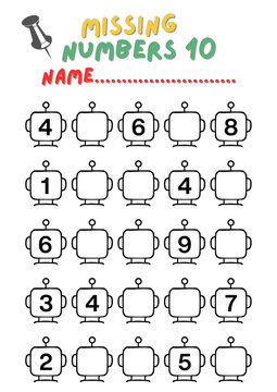 Missing Numbers 10 Math Worksheet for Kids, Preschool and Kindergarten Counting Activity, Printable Educational Game