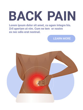 Back pain woman holding lower back injury highlighted red abstract background medical health care concept website banner