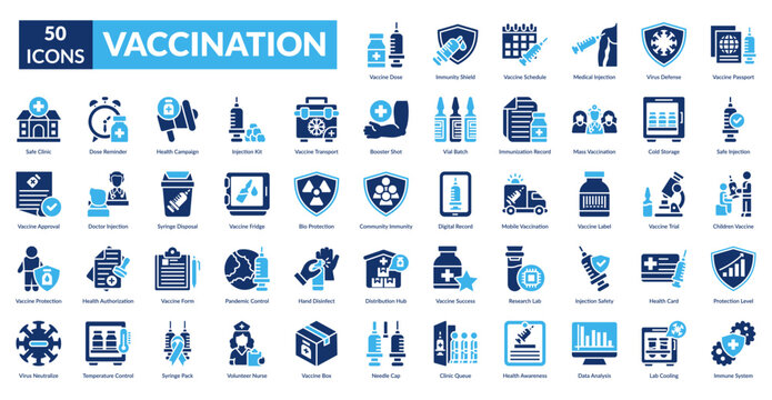 Vaccination Fill Icon Set. Vaccination, Vaccine, Immunization, Immunity, Injection, Syringe, Healthcare