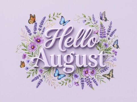 Hello August Floral Greeting With Butterflies