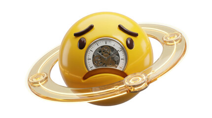 Fototapeta premium Sad emoji clock with rings isolated on transparent background
