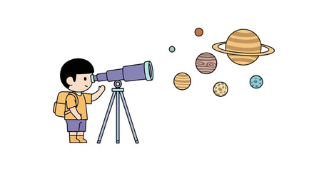 Young boy exploring the solar system with a telescope © Patrick