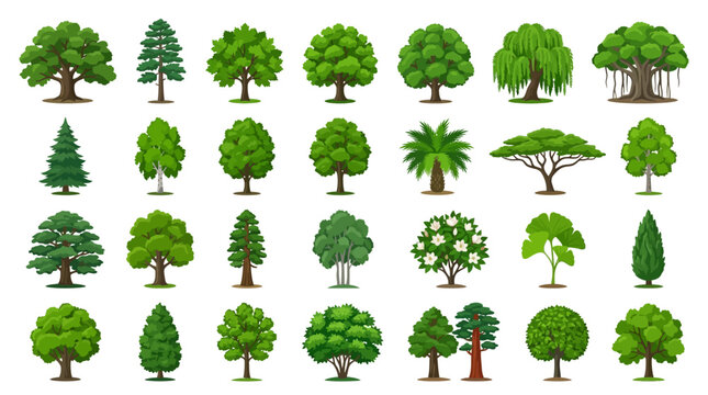 Various Tree Species Vector Icon Set