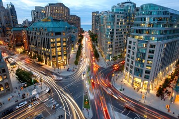 Obraz premium City Intersection with Light Trails at Dusk