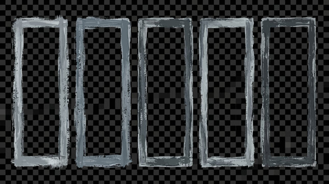 Rustic metal frames, distressed texture, rectangular borders, gray metallic isolated on White Background flat vector eps silhouette