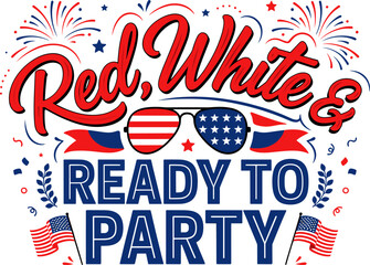 Fototapeta premium Festive fourth of july graphic with american flag colors and patriotic party slogan
