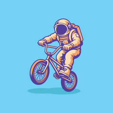 Cute Astronaut Riding BMX Bicycle Cartoon Vector Illustration