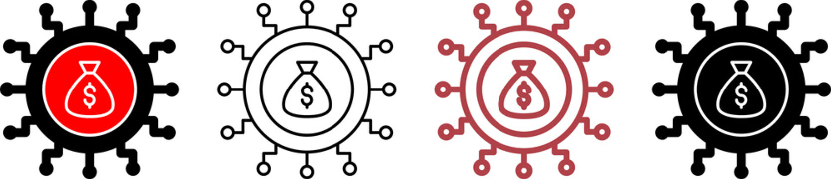 Investment Syndicate Icon Set in Filled, Outline Color, Outline Line and Glyph Styles. 