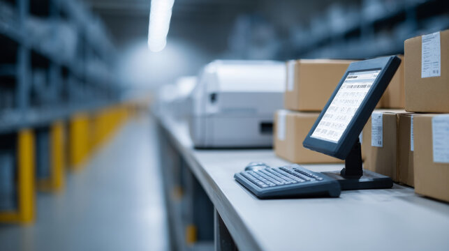 Warehouse computer workstation with packages
