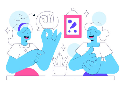 Sign Language Daily Interaction Illustration Featuring Deaf Communication, Hand Gestures, Accessibility Support, and Everyday Social Connection