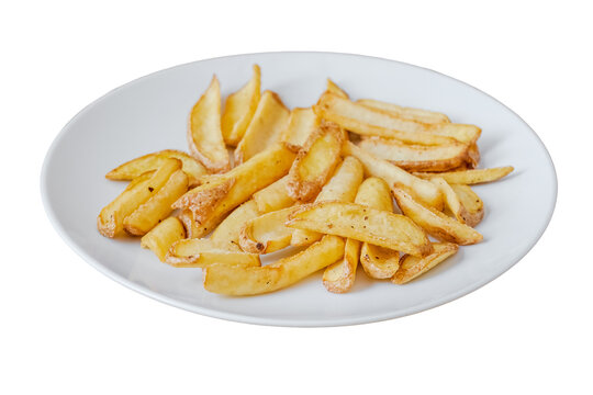 Golden seasoned potato wedges served on white plate