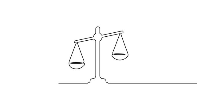 Scales of justice continuous line drawing animation for legal and law concepts. Animated continuous line drawing of scales of justice, perfect for legal and law branding.