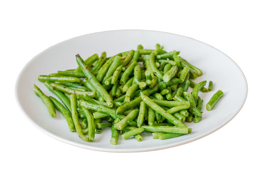 Healthy green beans serving on white plate
