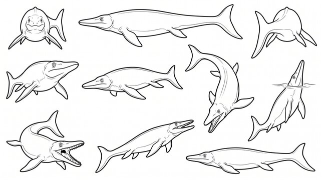 Mosasaurus Prehistoric Marine Reptile Coloring Book Set - Dinosaur Line Art Collection