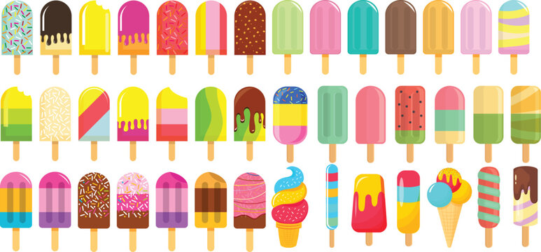 Colorful ice cream popsicles vector seamless pattern