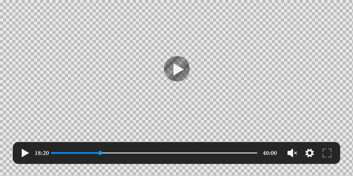 Modern Video Player Interface UI Mockup with Transparent Screen, Play Button, Timeline Progress Bar, Playback Controls and Media Streaming Vector Illustration