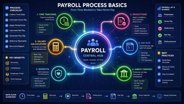 Payroll Process Basics Educational Infographic