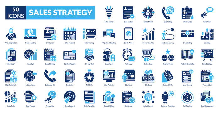 Sales Strategy Fill Icon Set. Sales, Strategy, Marketing, Revenue, Conversion, Funnel, Lead