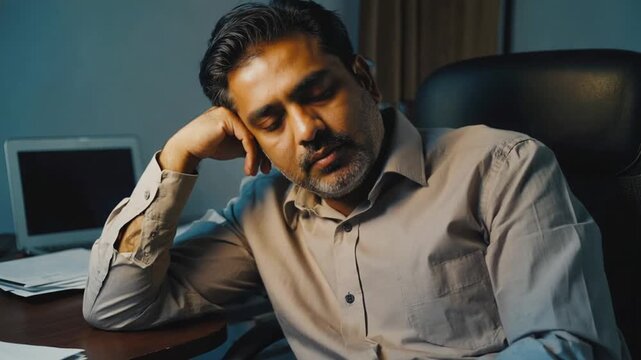 Very tired worker in the office.