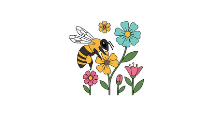 Honeybee collecting nectar from colorful spring flowers © andi