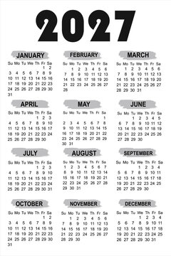 Calendar 2026, calendar 2027 week start Monday corporate design planner template.Calendar 2027 template, Planner 2027 year, Wall calendar  template, Week Starts Monday, Set of 12 calendar,