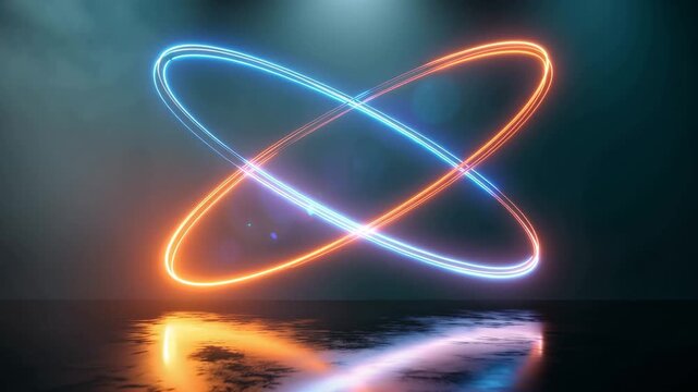 Abstract glowing neon rings forming an infinity shape in dark space 4k video
