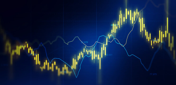 Stock trading market investment data and analysis finance graph.Business financial chart with moving up arrow graph.Financial data charts with glowing stock market graphs.