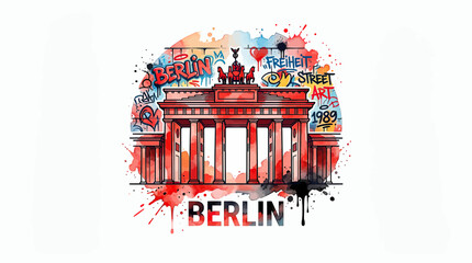 Brandenburg Gate Berlin Graffiti Watercolor Splash Art © saputri