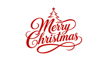 Fototapeta premium Elegant Merry Christmas Calligraphy Typography with Christmas Tree Flat Vector Logo