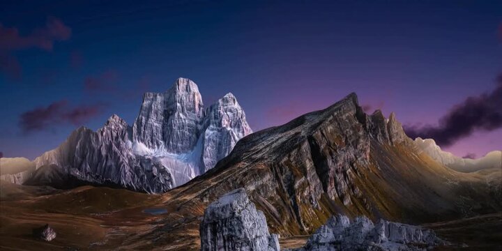 night view of a mountain in the night sky with stars.