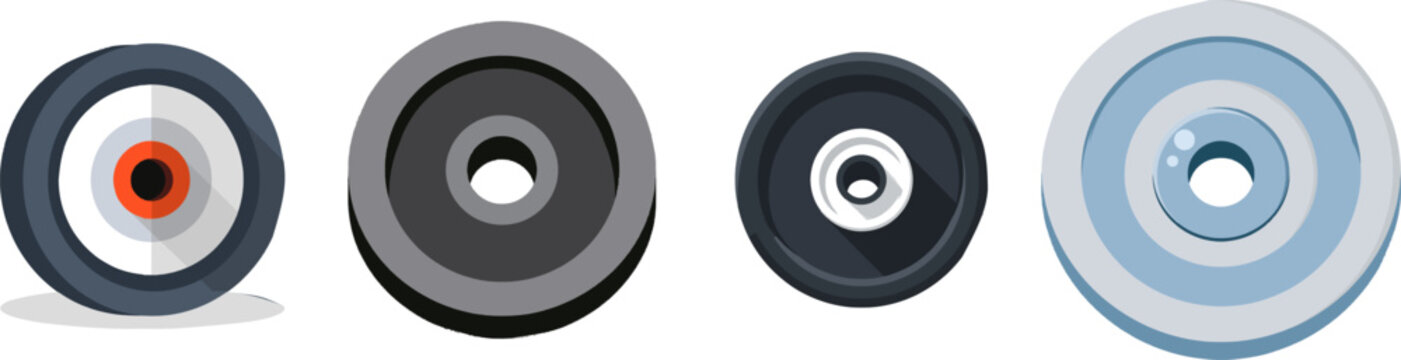 A minimalist gym weight plate icon in flat design features a solid black outer ring with an orange center circle, set against a white background