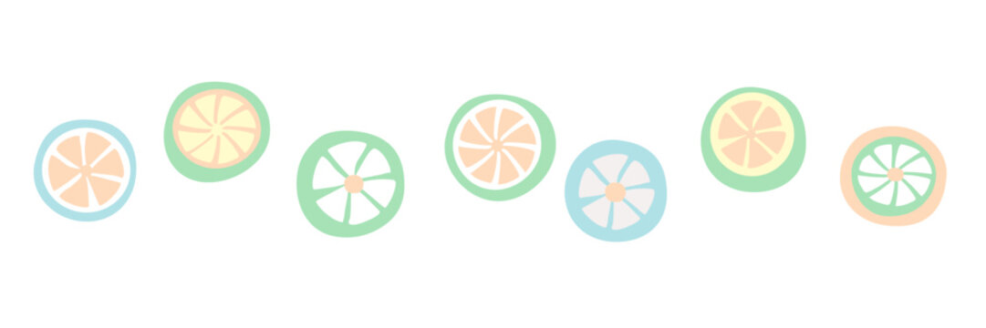 Citrus Fruit Candy Illustration Set, Orange and Lime Slice Pattern, Muted Pastel Scandinavian Style Sweets
